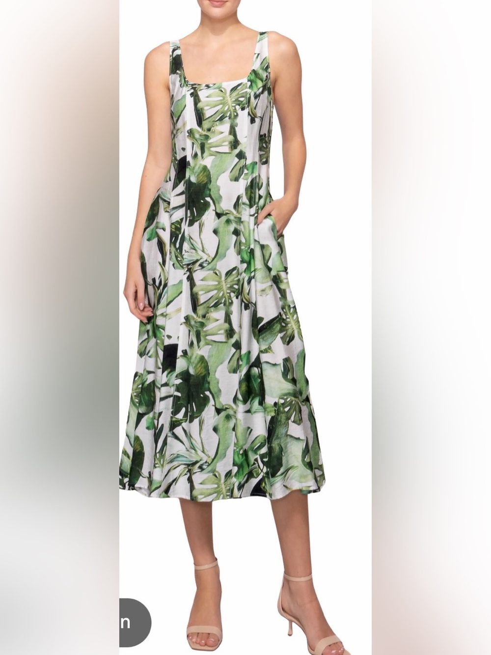 MELLODAY White Maxi Skirt with Green Tropical Leaf Print
